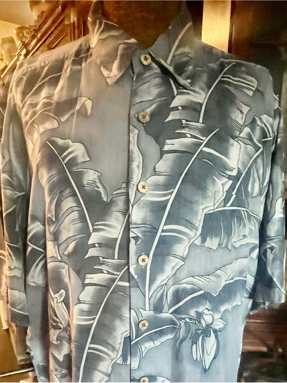 Short-Sleeve Blue Tropical Print Shirt SX XL